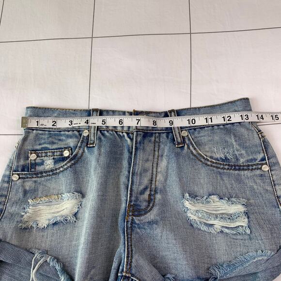 One Teaspoon Shorts Womens 25 Blue Bandits High Rise Distressed Raw Hem Ripped - Picture 6 of 10